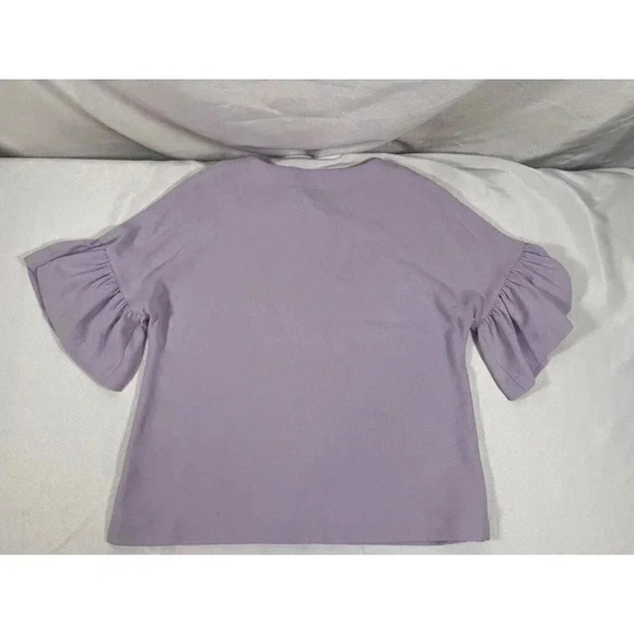 Trina Turk Women's Purple Split Neck Bay Point Ruffle-Cuff Crepe Top Size M - Picture 2 of 6